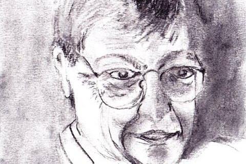 A pen and ink portrait of the poet Mahmoud Darwish