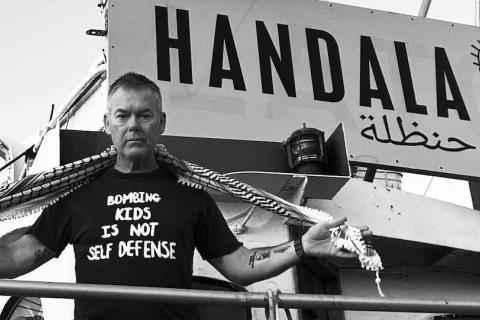 Palestine Remembered co-host Robert Martin on board the Handala