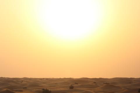 The scorching sun beats down on a desert