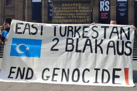 East Turkestan 2 Blak Aus End Genocide banner at state library