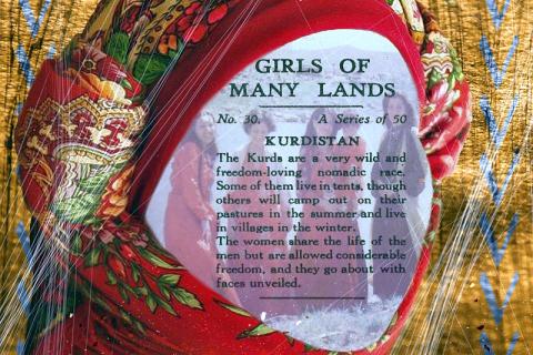 GIRLS OF MANY LANDS by artist/activist Raz Xaidan: A multi-media collage consisting of textures, illustration, personal photography and archival text from 1929.