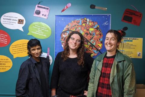 Priya, Iris and Emma in the 3CR studio
