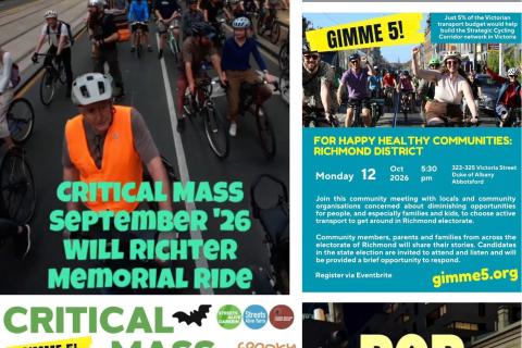 City of Melbourne, G Line, Pop up bike lanes, Will Richter memorial ride speeches, Gimme 5, Ride2Work Day & more. Images supplied.