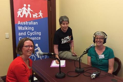 Step Away from The Car interviewer/producers Nicky Page, Suzanne Reece and Alexa McAuley at the 2019 Australian Walking and Cycling Conference in Adelaide