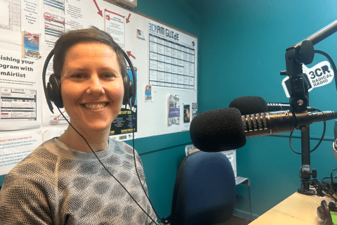 April Drage in the studio at 3CR