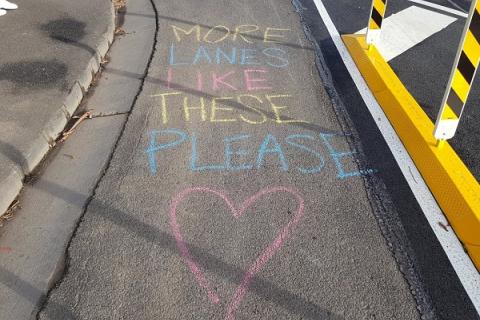 Image: Luke Poland via twitter "Spotted some love for new lanes in Richmond! Nice work @YarraCouncil!!"