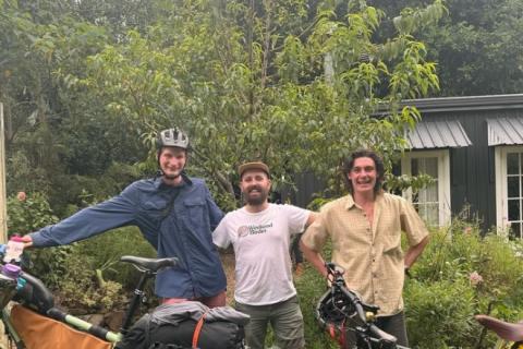 Cezary and Leo with Cesar from Death by Birding, Mt Glorious. Image: twobirderstwobikes insta