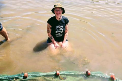 Jayne Burton of Native Fish Australia out in the field