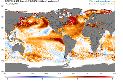 Map showing global sea temperature