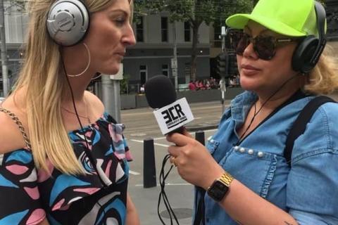 Sasja Sÿdek interviewing an attendee of the Trans Pride March, Narrm/Melbourne