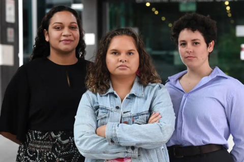 (L-R) Murrawah Johnson, Serena Thompson and Monique Jeffs from Youth Verdict. Source: AAP