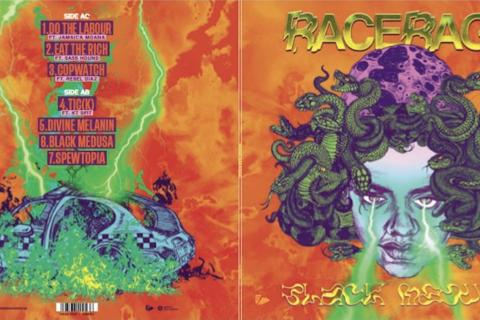 Album cover of Black Medusa, orange back ground with the artist as Medusa
