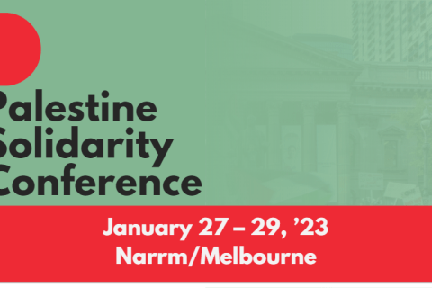 A banner advertising APAN's Palestine Solidarity Conference. It states that the Palestine Solidarity Conference will be held from January 27 to 29 in Narrm/Melbourne.