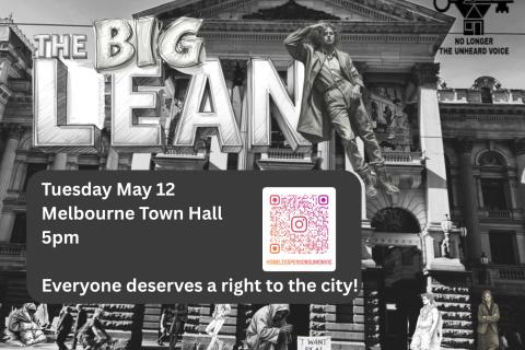 The Big Lean Tuesday 12 May 4:30PM Melbourne Town Hall flyer.