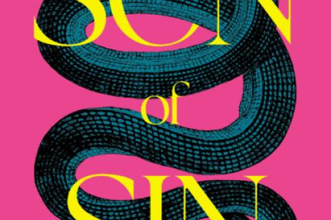 Pink book cover with a snake and yellow text that reads 'Son of Sin' 