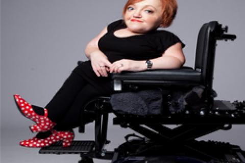 Stella Young sitting in a wheelchair.  Text Sarah Barton remembers Stella Young.   Listen www.3cr.org.au/boldness
