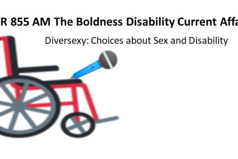 A wheelchair holding a microphone 3CR 855AM The Boldness Disability Current Affairs interviews  Diversexy: Choices about Sex and Disability 