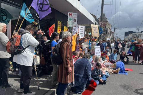 Snap rally outside of MP Sarah Whitty's office in Fitzroy, Melbourne, in response to the new Albanese government climate goals.