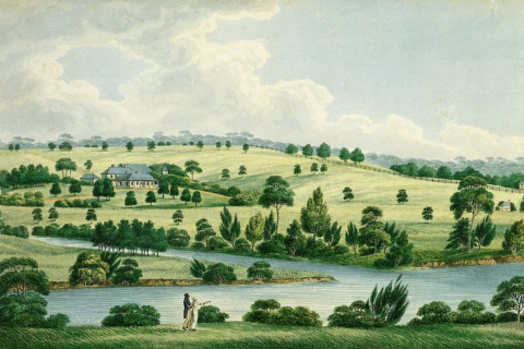 Elizabeth Farm - Residence of John Macarthur Esq near Parramatta N.S.W. c.1823 painting by Joseph Lycett. Via AGSA