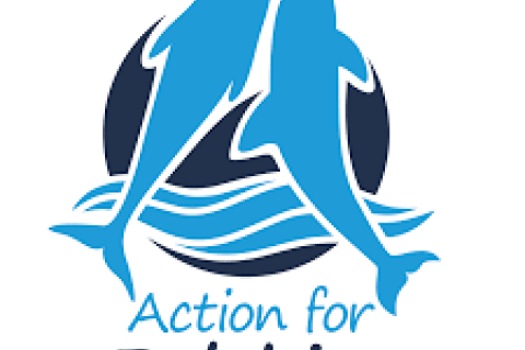 Logo of two dolphins leaping out of water - Action for Dolphins 