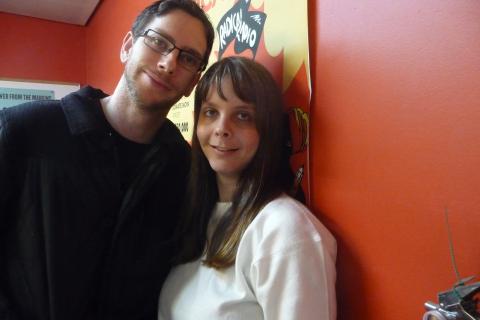 Photo of Nick and Katie – the hosts of this episode, at 3CR.