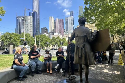 At Zelda's Statue celebrating IWD at the Working Women's Day Rally VTHC