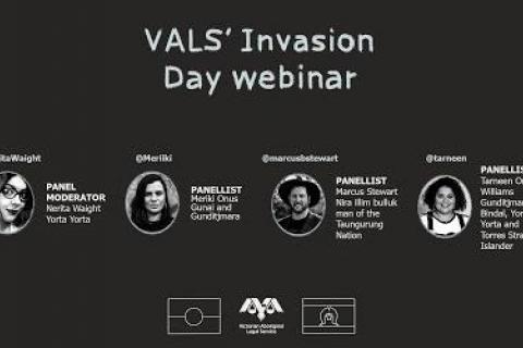 Poster for VALS Invasion Day webinar featuring speakers' photos and titles