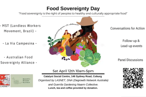 Flyer for the Food Sovereignty Day on Wurundjeri Woi Wurrung Country in April 2025. 
