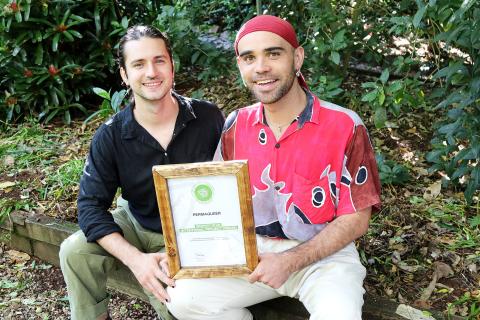Toad and Guy from PermaQueer smiling with an award