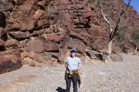 Lauren Fuge at Red Gorge, an Adnyamathanha engraving site in mid-north South Australia