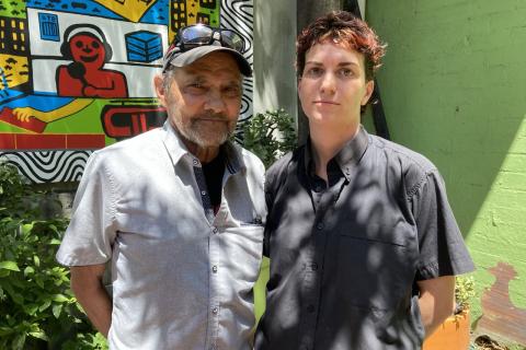 Bunjileenee Robbie Thorpe and Casey in the 3CR garden