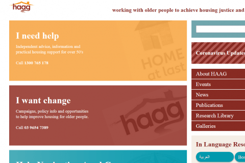 Image of the HAAG website with prominent sections reading 'I need help' and 'I want change'