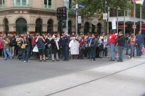 Dozens of Fair Go For Pensioners members rally in Melbourne