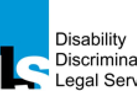 A blue and white graphic showing the Disability Discrimination Legal Service logo