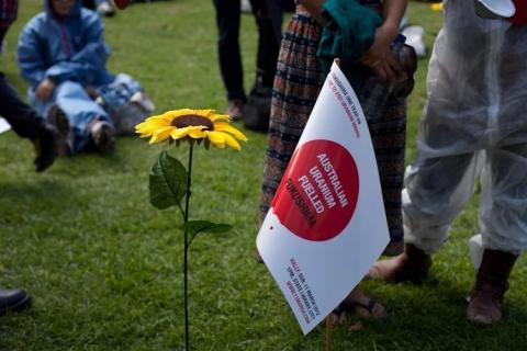 Photo of 'Australian uranium fueled Fukushima' sign at Melbourne Rally by Jesse Boylan.