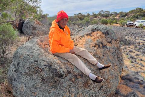 Aunty Sue Haseldine travels regularly to sacred sites on Googatha Land to protect country and maintain culture.