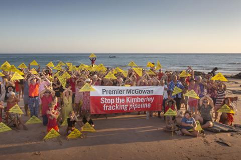 Broome people call to - 'Stop the Kimberley fracking pipeline'.  Photo by Damien Kelly courtesy of Environs Kimberley.