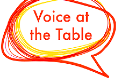 Voice at The Table written in a red speech bubble