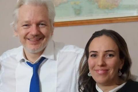 Julian Assange and Stella Moris pictured in the Ecuadorian embassy while he was seeking asylum. Photograph: WikiLeaks/PA