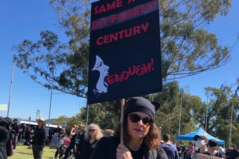 One of the placards at the March-4-Justice rally in Canberra March 15th 2021 Photo courtesy of Judith Peppard
