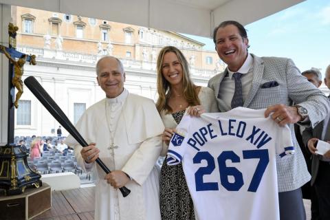 Pope Leo with the bat