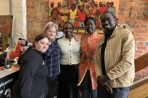 Cat, Karen, Sarah, Ajak and Niall at 3CR.