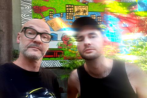 Brendan (Left) and Andre (right) in the garden courtyard at 3CR studios