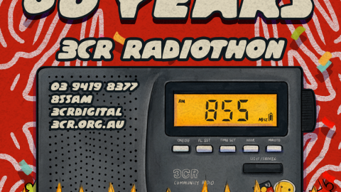 'Celebrating 50 Years: 3CR Radiothon' Poster image art