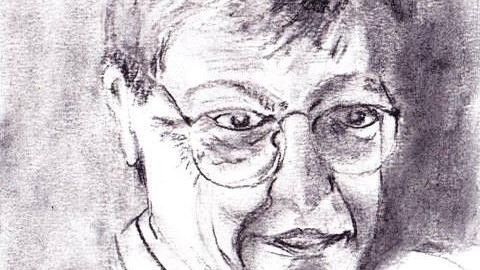 A pen and ink portrait of the poet Mahmoud Darwish