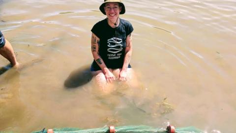Jayne Burton of Native Fish Australia out in the field