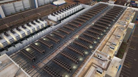 A photograph showing the roof of a data centre from above. 