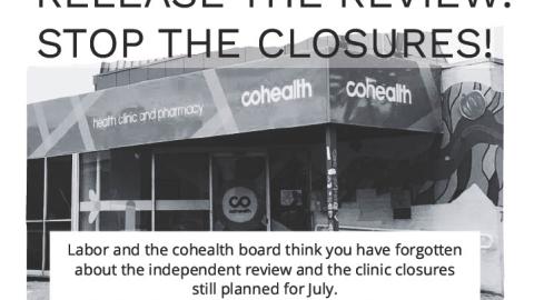 Save cohealth rally poster with details for rally on Sunday 26 April.