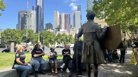 At Zelda's Statue celebrating IWD at the Working Women's Day Rally VTHC