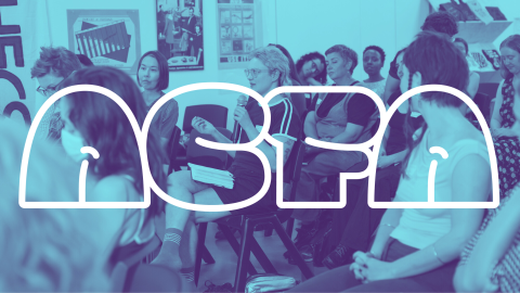 Photograph of audience at the A Climate for Art Symposium, with ACFA logo.